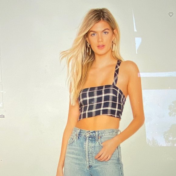 Privacy Please Tops - Pink & Navy Plaid Cropped Top